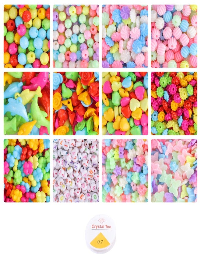 ambitieux Bracelet Making Craft Kit 12 Types of Colorful 400+ pcs of Plastic Beads with Elastic- (Light Open Multicolor 2) - Image 1